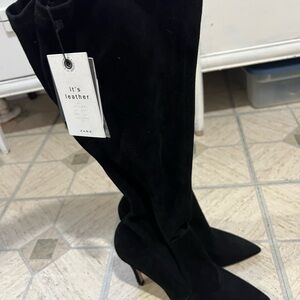 Zara Black leather Suede Over the Knee Boots